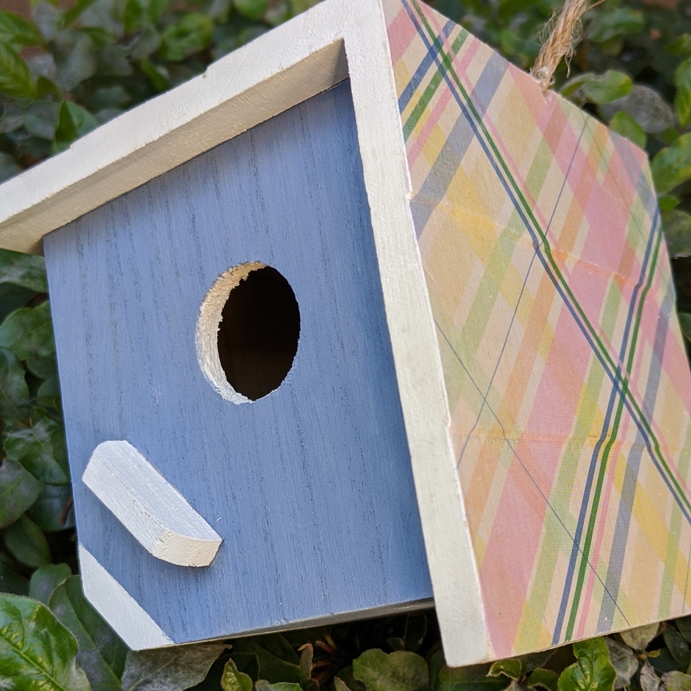 Pastel colored indoor/outdoor decoupage birdhouse